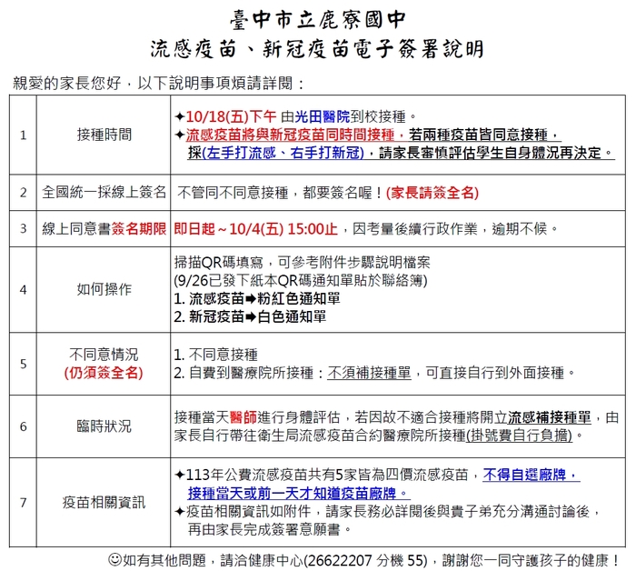 113學年流感及新冠疫苗電子簽署說明