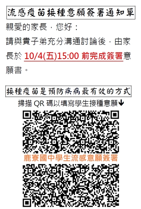 113年流感-簽署通知QR Code